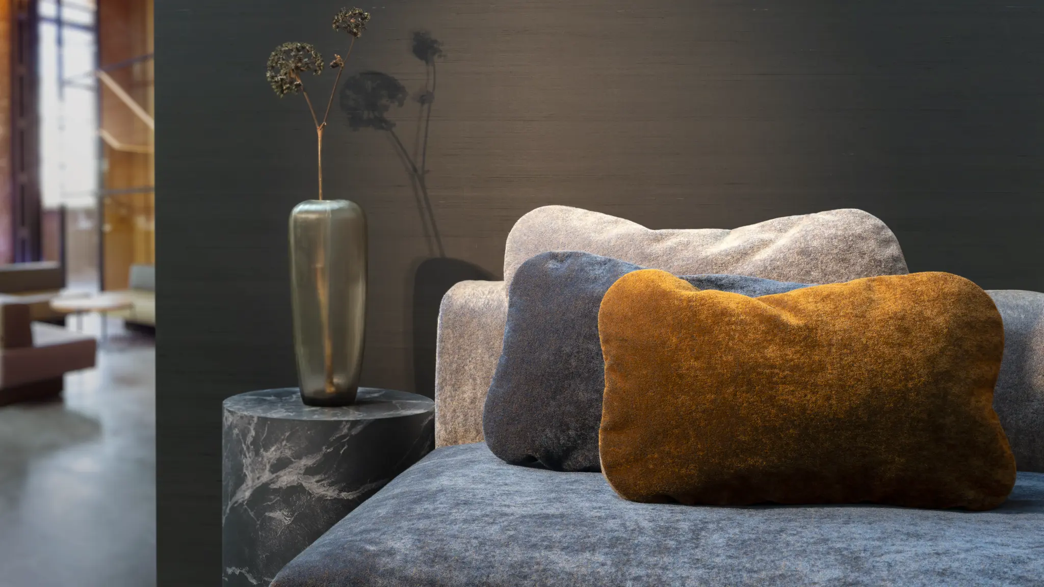 Mohair upholstery on lounge seating in a hospitality setting